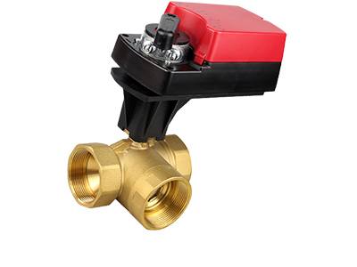 Шаровый кран трехходовой латунный Ду50 с регулирующим приводом CFEBV-DN50-3