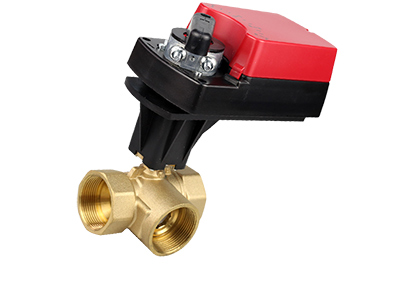 Шаровый кран трехходовой латунный Ду40 с регулирующим приводом CFEBV-DN40-3
