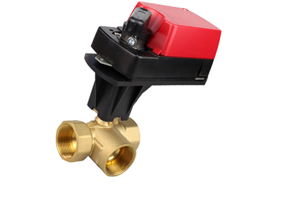 Шаровый кран трехходовой латунный Ду32 с регулирующим приводом CFEBV-DN32-3