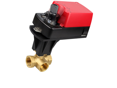 Шаровый кран трехходовой латунный Ду20 с регулирующим приводом CFEBV-DN20-3