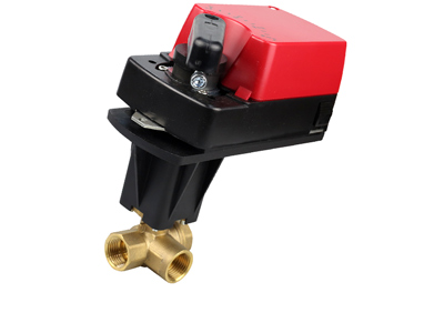 Шаровый кран трехходовой латунный Ду15 с регулирующим приводом CFEBV-DN15-3